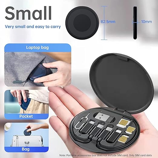 All-in-One Travel Data Cable & SIM Kit – Type-C, Lightning, Micro USB, OTG, SIM Ejector & Storage