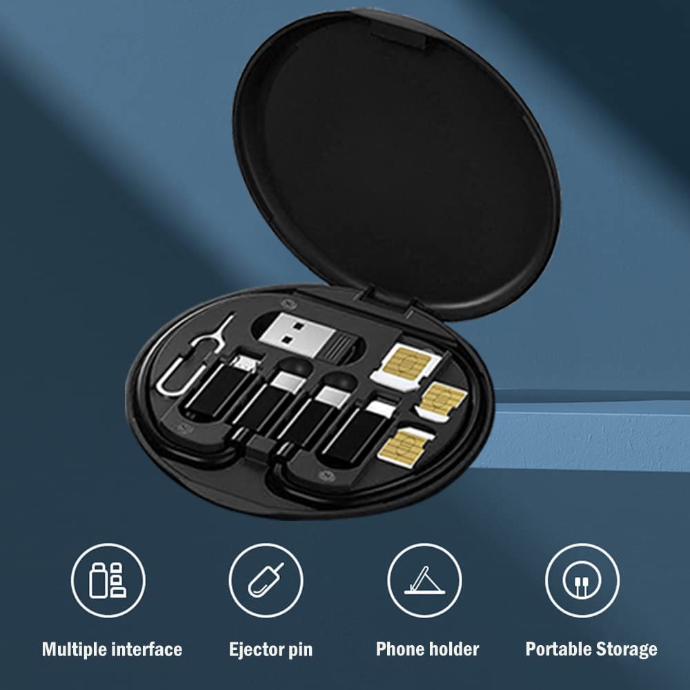 All-in-One Travel Data Cable & SIM Kit – Type-C, Lightning, Micro USB, OTG, SIM Ejector & Storage
