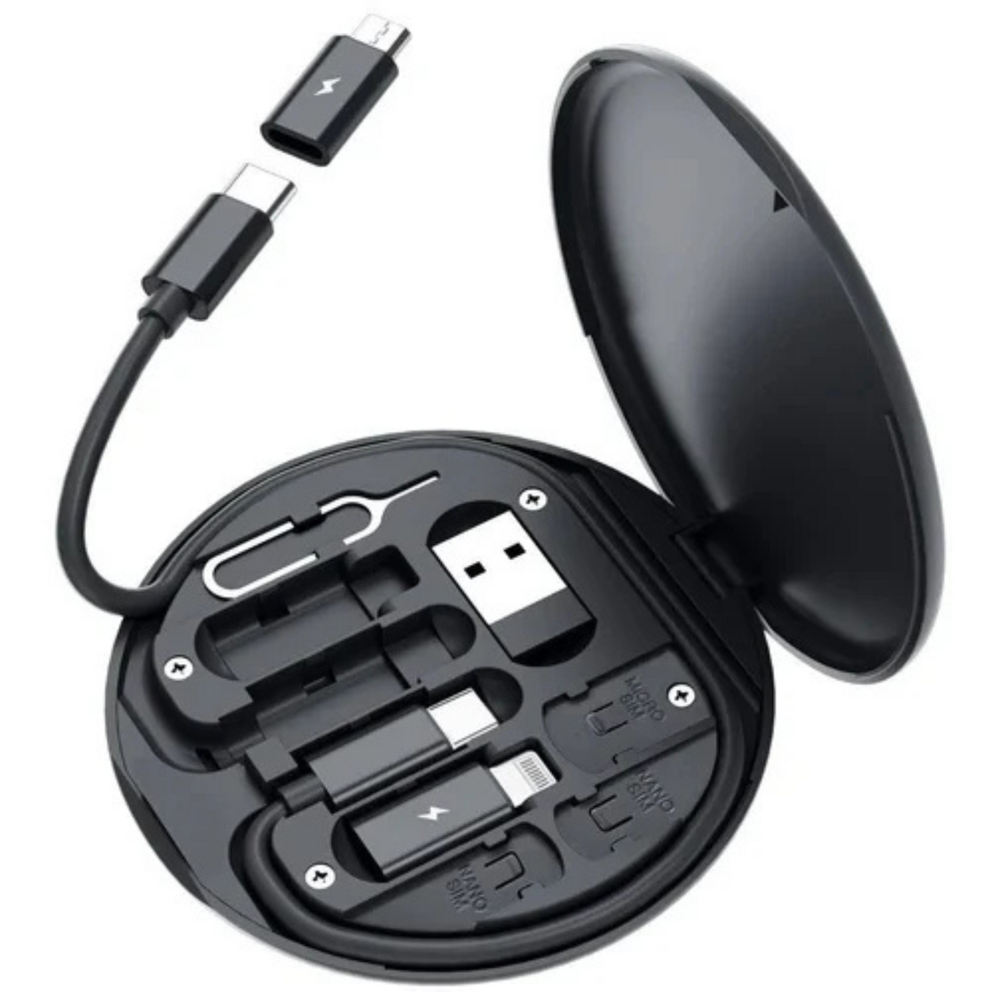 All-in-One Travel Data Cable & SIM Kit – Type-C, Lightning, Micro USB, OTG, SIM Ejector & Storage